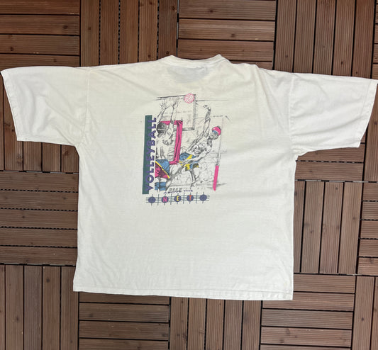 Volleyball Above The Net Graphic Tee | Size X-Large | Vintage 1990s Promotional Sports White T-Shirt |