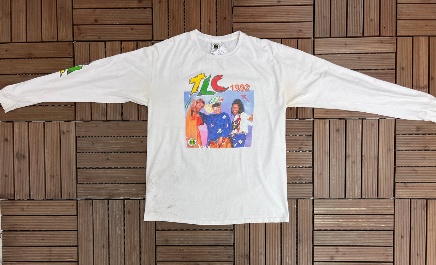 TLC 1992 Cross Colours Graphic Tee | Size Large | Vintage 1990s Girl Group Promotional White T-Shirt |