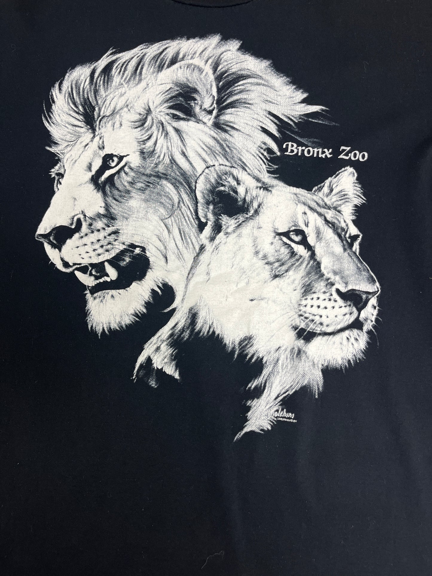 Bronx Zoo Lion & Cheetah Graphic Tee | Size Large | Vintage 1980s Single Stitch Promotional Black T-Shirt | Free Shipping to USA |