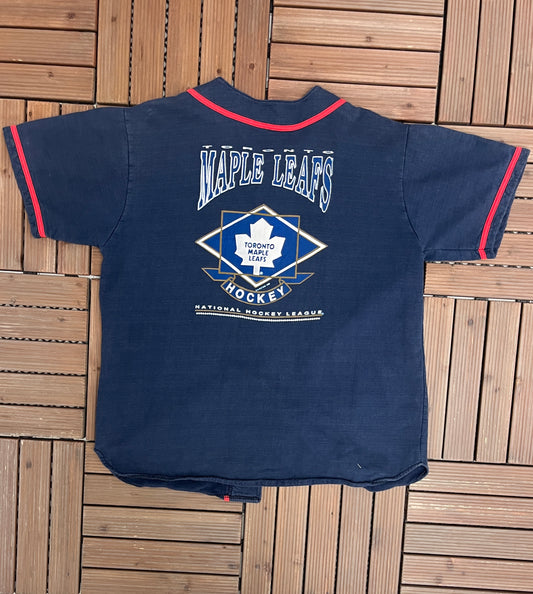 Toronto Maple Leafs Baseball Jersey | Size X-Large | Vintage 1990s NHL Hockey Blue Jersey |