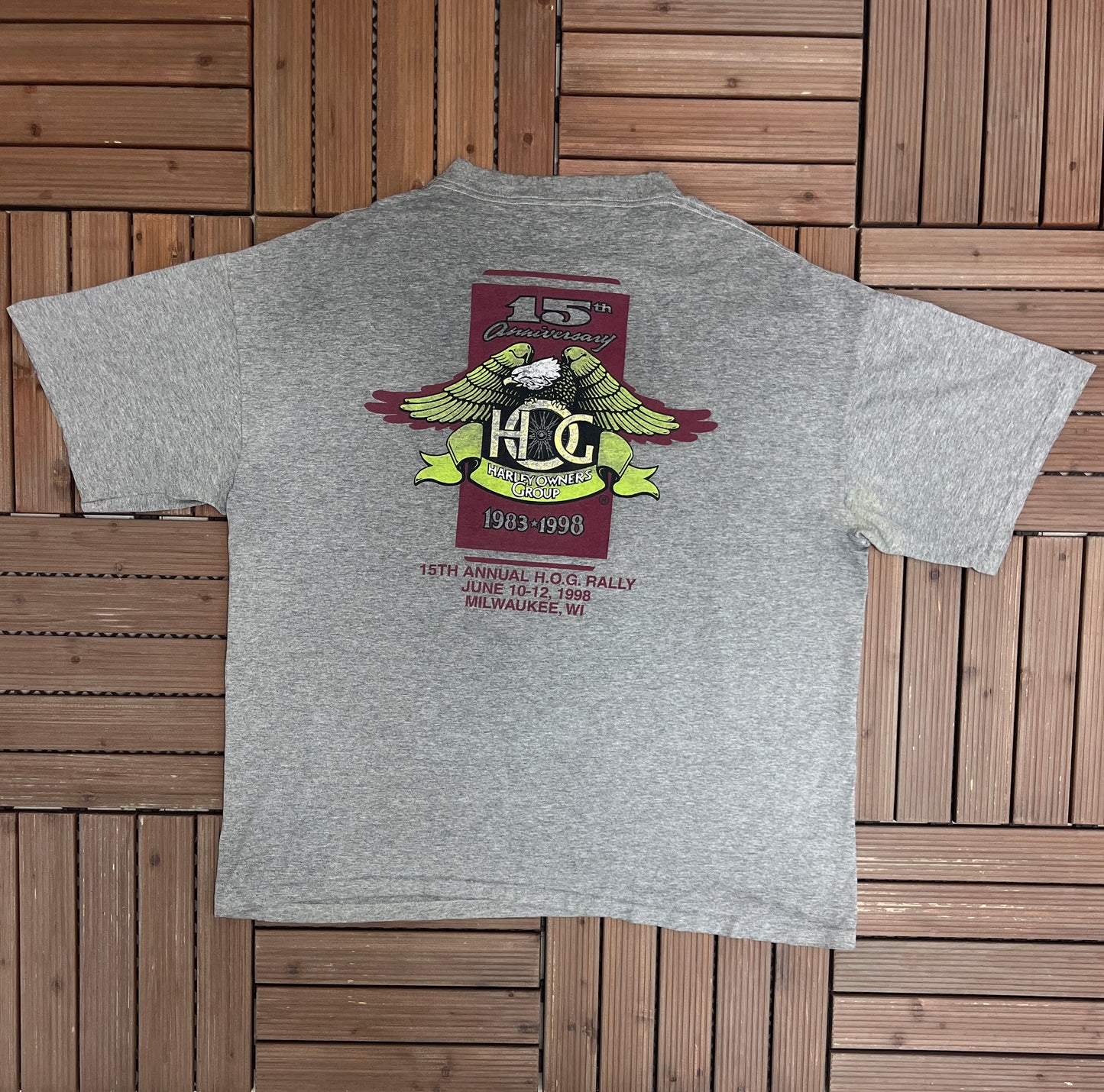 Harley Owners Group 15 Year Anniversary Graphic Tee | Size XX-Large | Vintage 1990s Biker Grey T-Shirt |