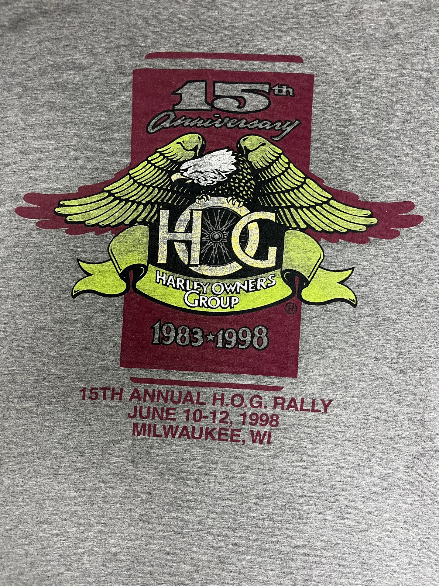 Harley Owners Group 15 Year Anniversary Graphic Tee | Size XX-Large | Vintage 1990s Biker Grey T-Shirt |