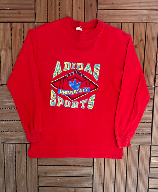 Adidas University Sports Graphic Tee | Size Small | Vintage 1990s Made in Canada Branded T-Shirt |