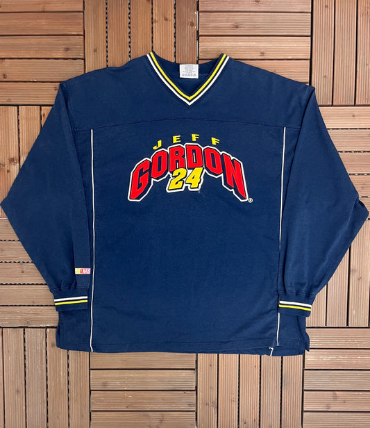 Jeff Gordon Embroidered Graphic Crewneck | Size XX-Large | Vintage 2000s NASCAR Racing Blue Sweater |