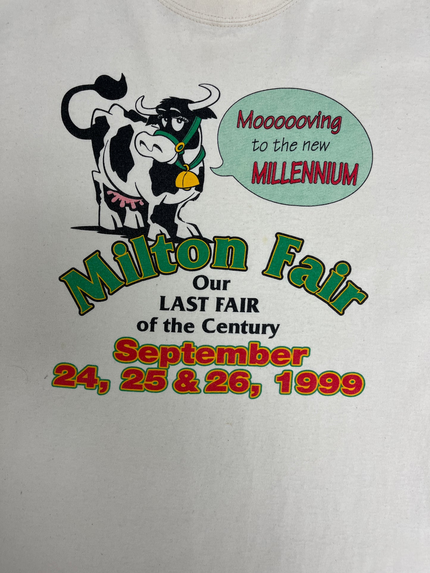 Milton Fair Last Of The Century Graphic Tee | Size X-Large | Vintage 1990s Promotional Tourist White T-Shirt | Free Shipping to USA |