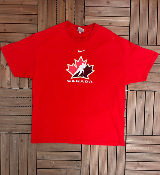 Team Canada Hockey Nike Graphic Tee | Size XX-Large | Vintage 2000s Hockey Promotional Red T-Shirt |