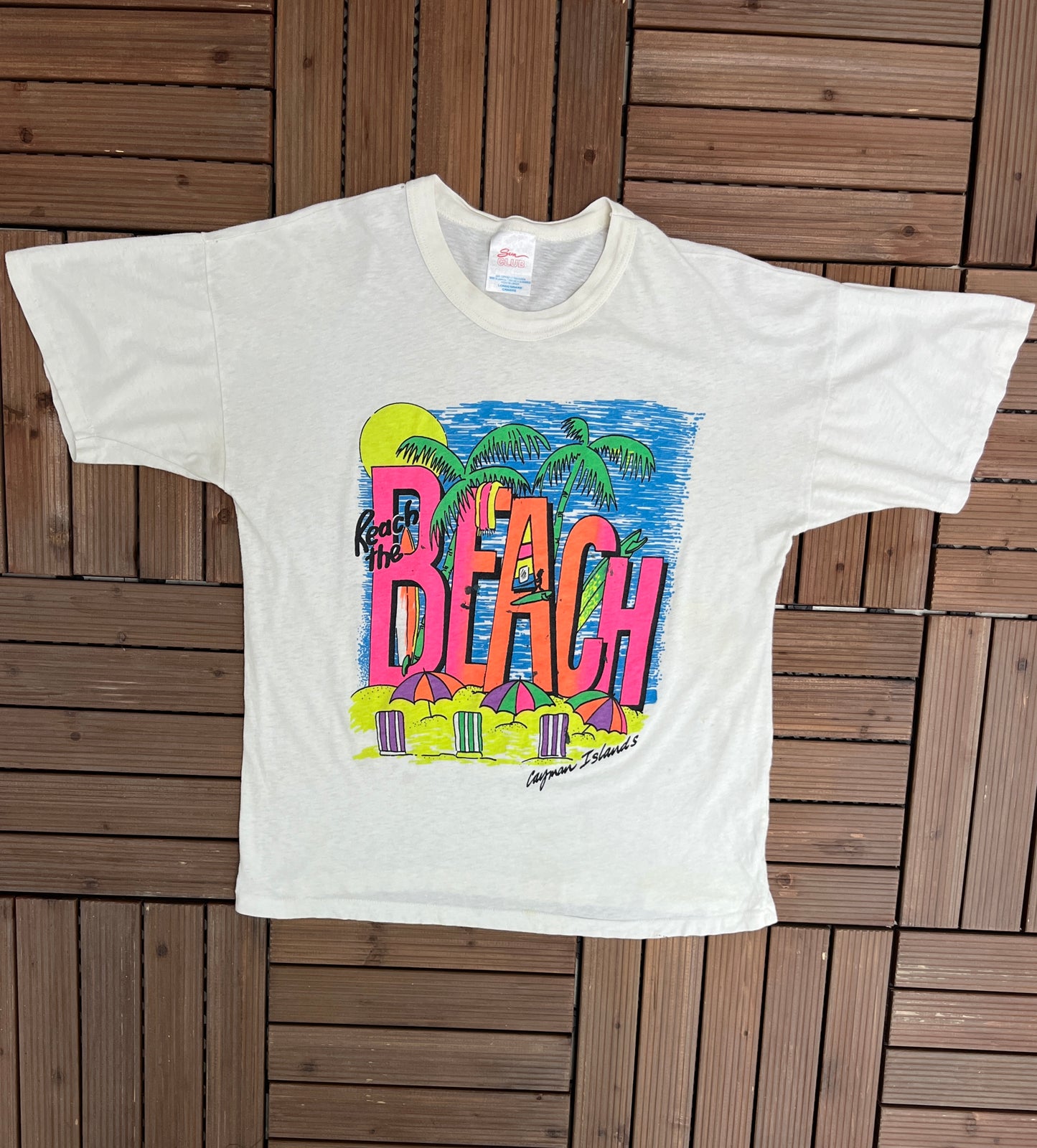 Cayman Islands Beach Graphic Tee | Size Large | Vintage 1990s Single Stitch White T-Shirt | Tourist Graphic | Free Shipping to USA |