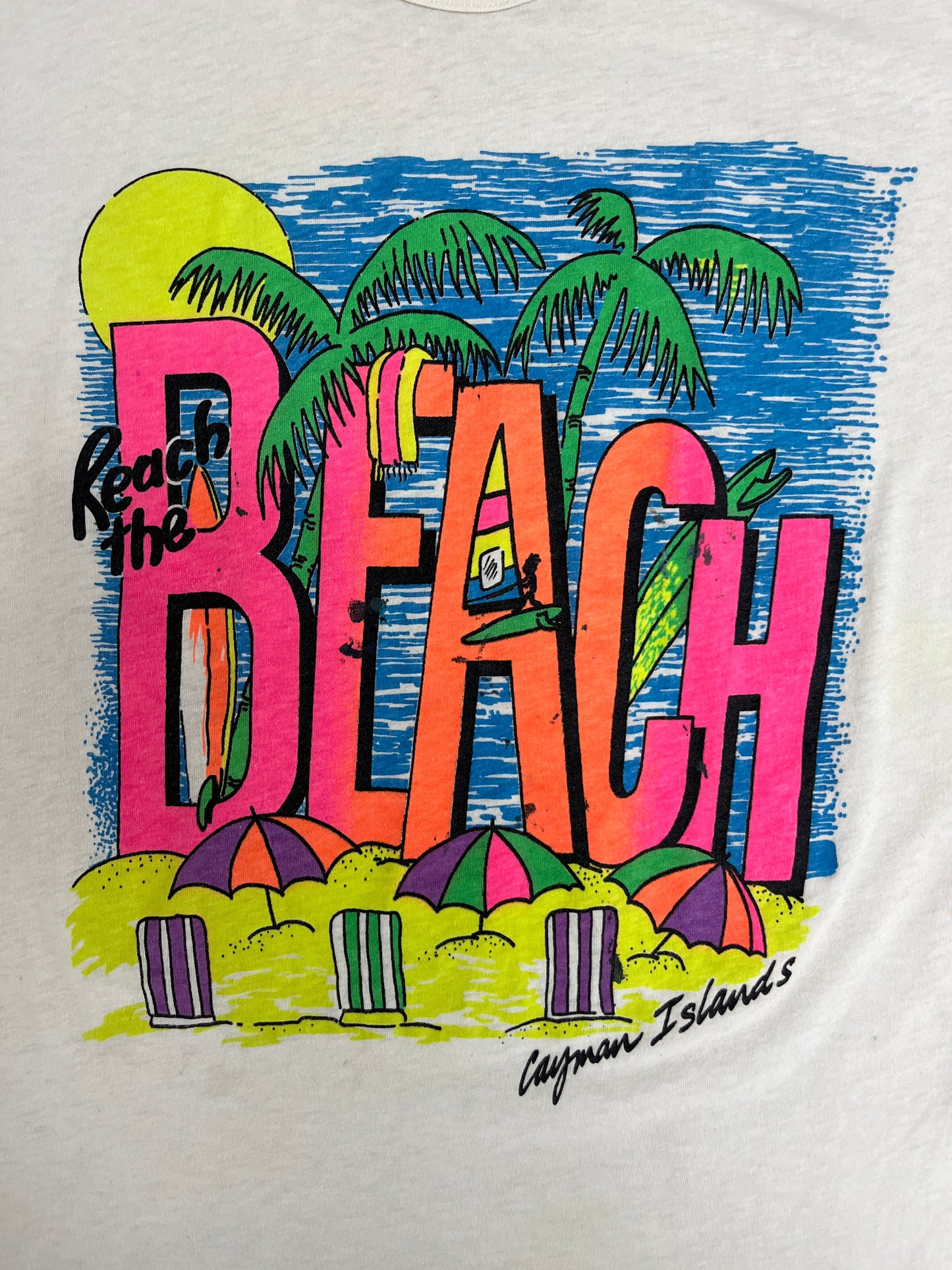 Cayman Islands Beach Graphic Tee | Size Large | Vintage 1990s Single Stitch White T-Shirt | Tourist Graphic | Free Shipping to USA |