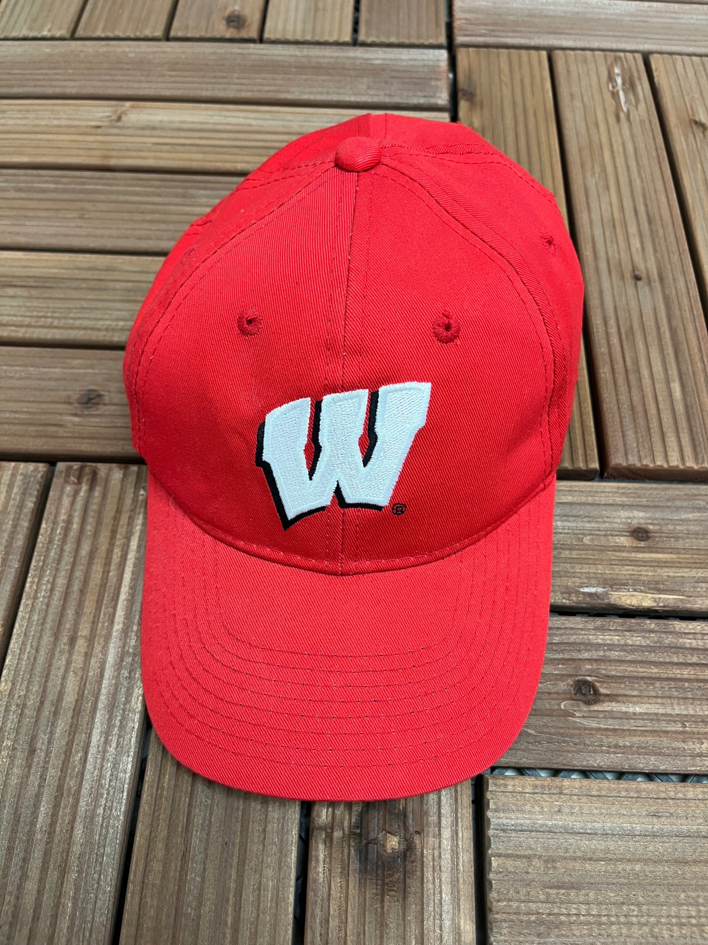 Wisconsin Badgers Embroidered Graphic Hat | Snap Back Adjustable | Vintage 2000s College Sports Red Cap |