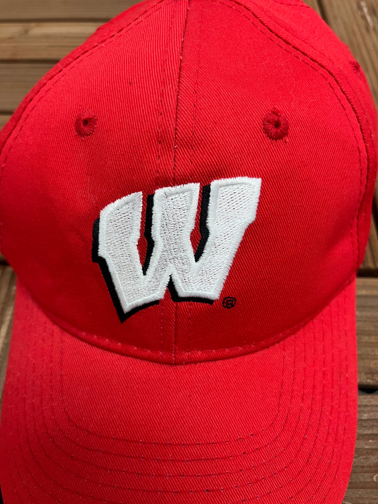 Wisconsin Badgers Embroidered Graphic Hat | Snap Back Adjustable | Vintage 2000s College Sports Red Cap |