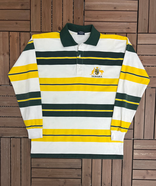 Tasmania, Australia Embroidered Rugby Jersey | Size Medium | Vintage 1990s Striped Rugby T-Shirt |