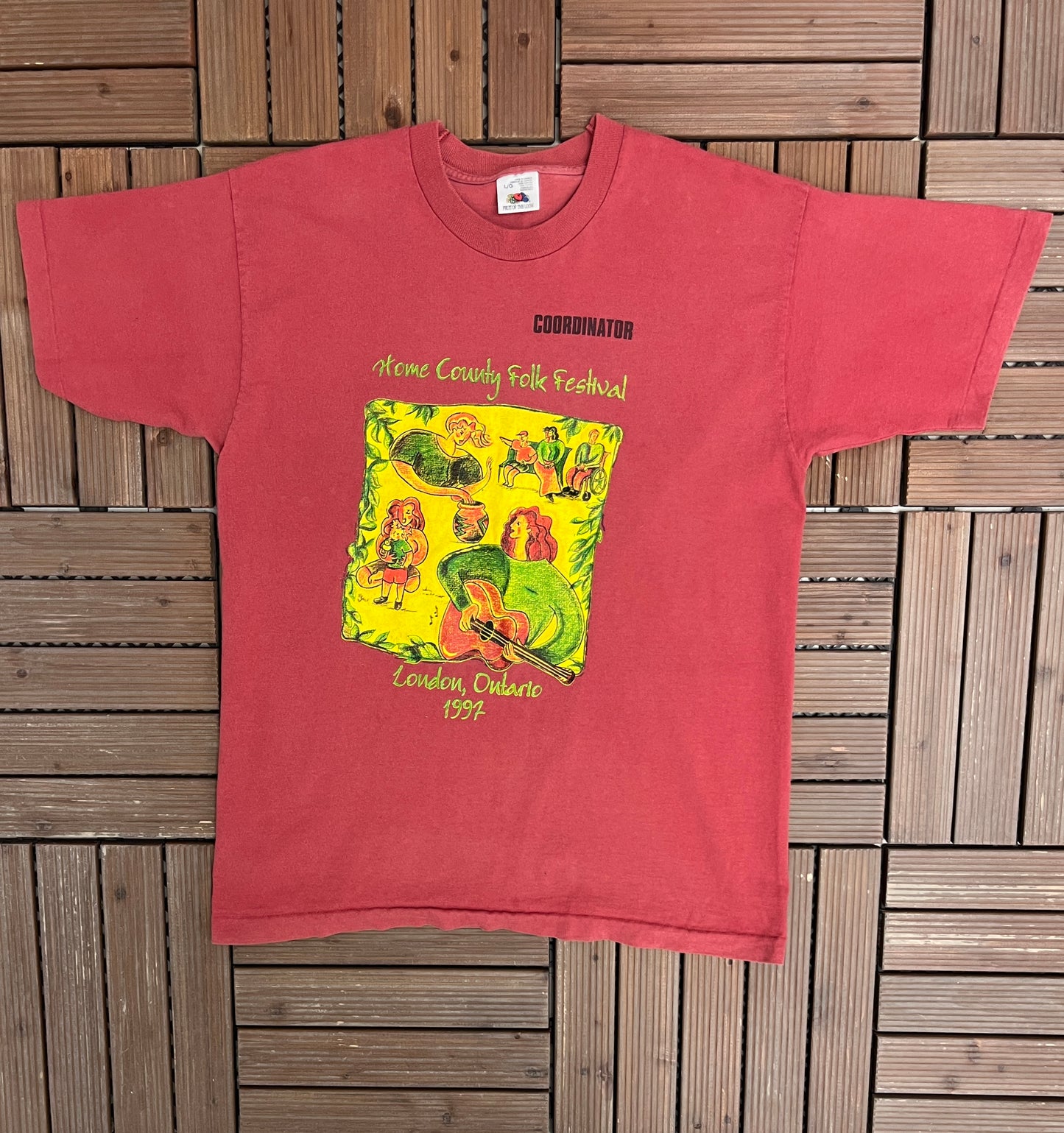 Home County Folk Festival 1997 Graphic Tee | Size Large | Vintage 1990s Music Festival Red T-Shirt |