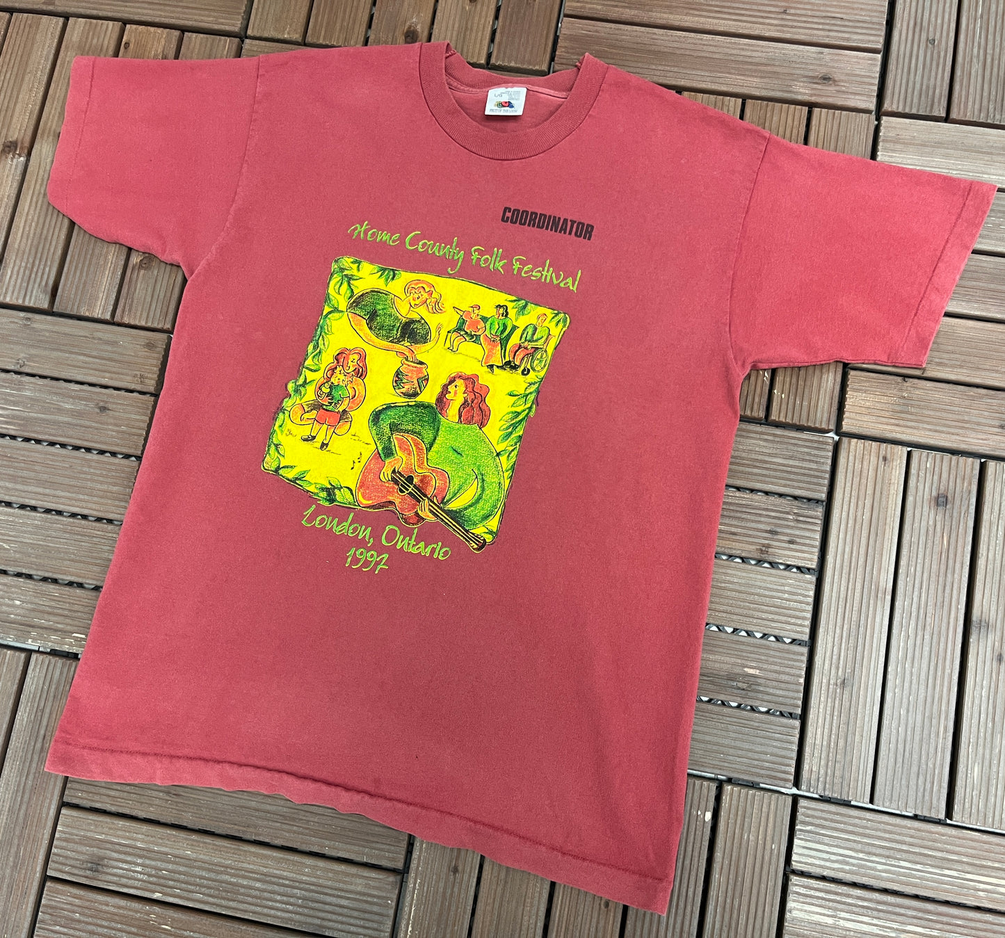 Home County Folk Festival 1997 Graphic Tee | Size Large | Vintage 1990s Music Festival Red T-Shirt |