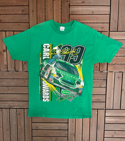 Carl Edwards Scotts Team Racing NASCAR Racing Graphic Tee | Size Large | Vintage 2000s Racing Green T-Shirt |