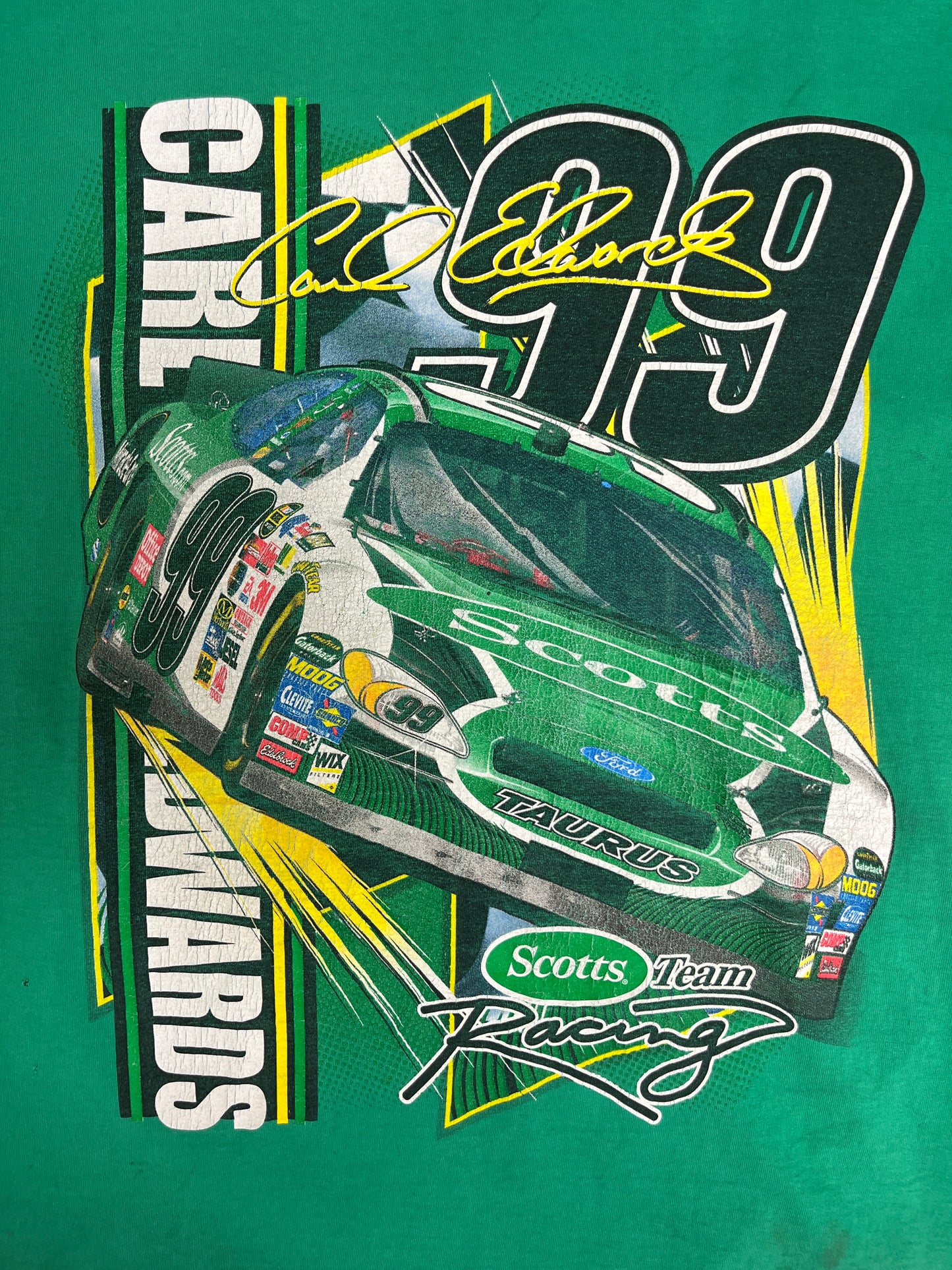 Carl Edwards Scotts Team Racing NASCAR Racing Graphic Tee | Size Large | Vintage 2000s Racing Green T-Shirt |