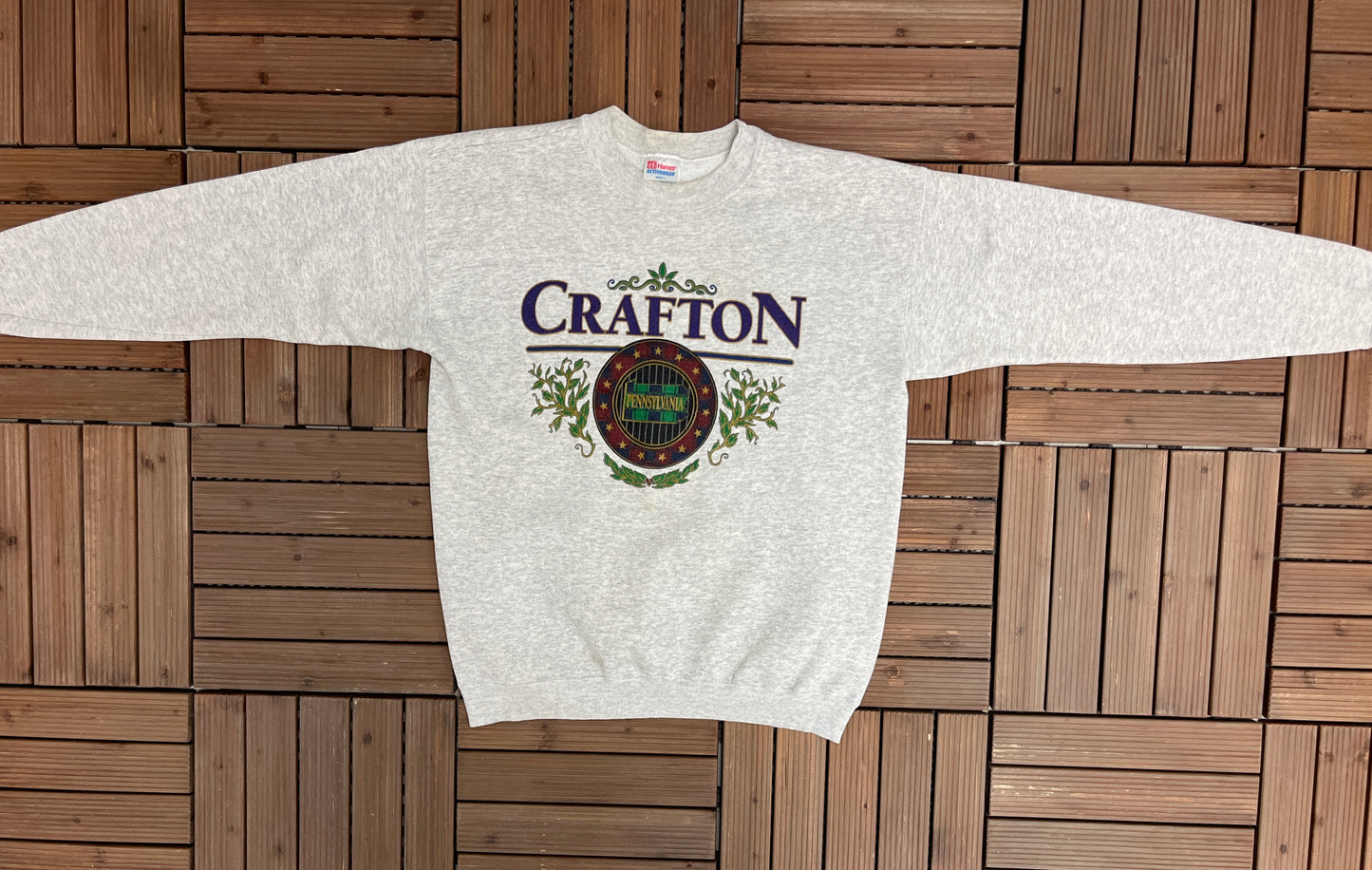 Crafton, Pennsylvania Graphic Crewneck | Size Large | Vintage 1990s Tourist Promotional Grey Sweater |