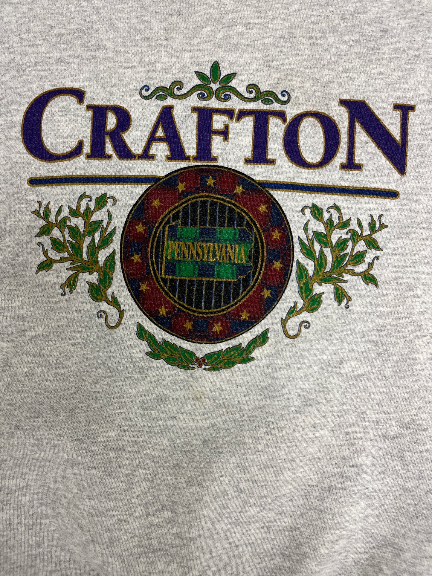 Crafton, Pennsylvania Graphic Crewneck | Size Large | Vintage 1990s Tourist Promotional Grey Sweater |