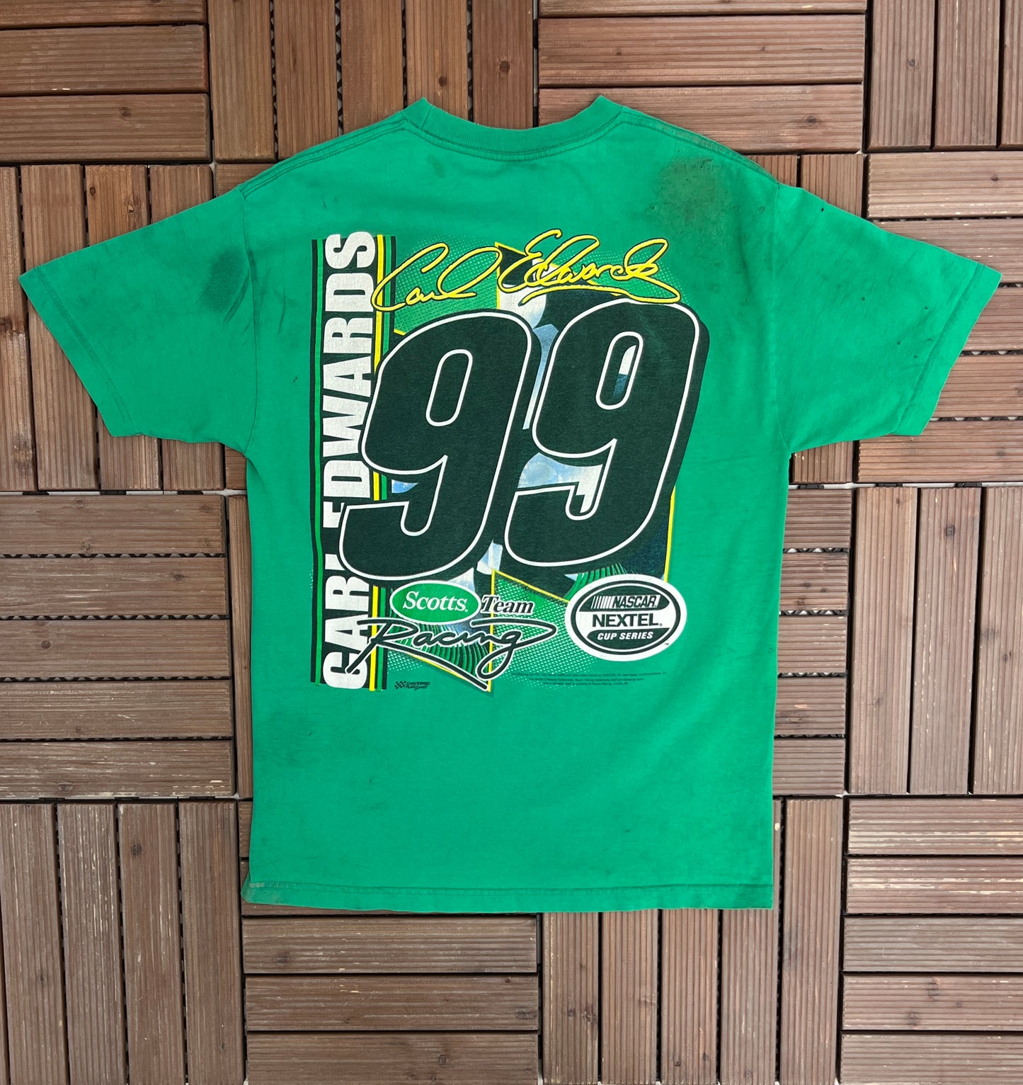 Carl Edwards Scotts Team Racing NASCAR Racing Graphic Tee | Size Large | Vintage 2000s Racing Green T-Shirt |