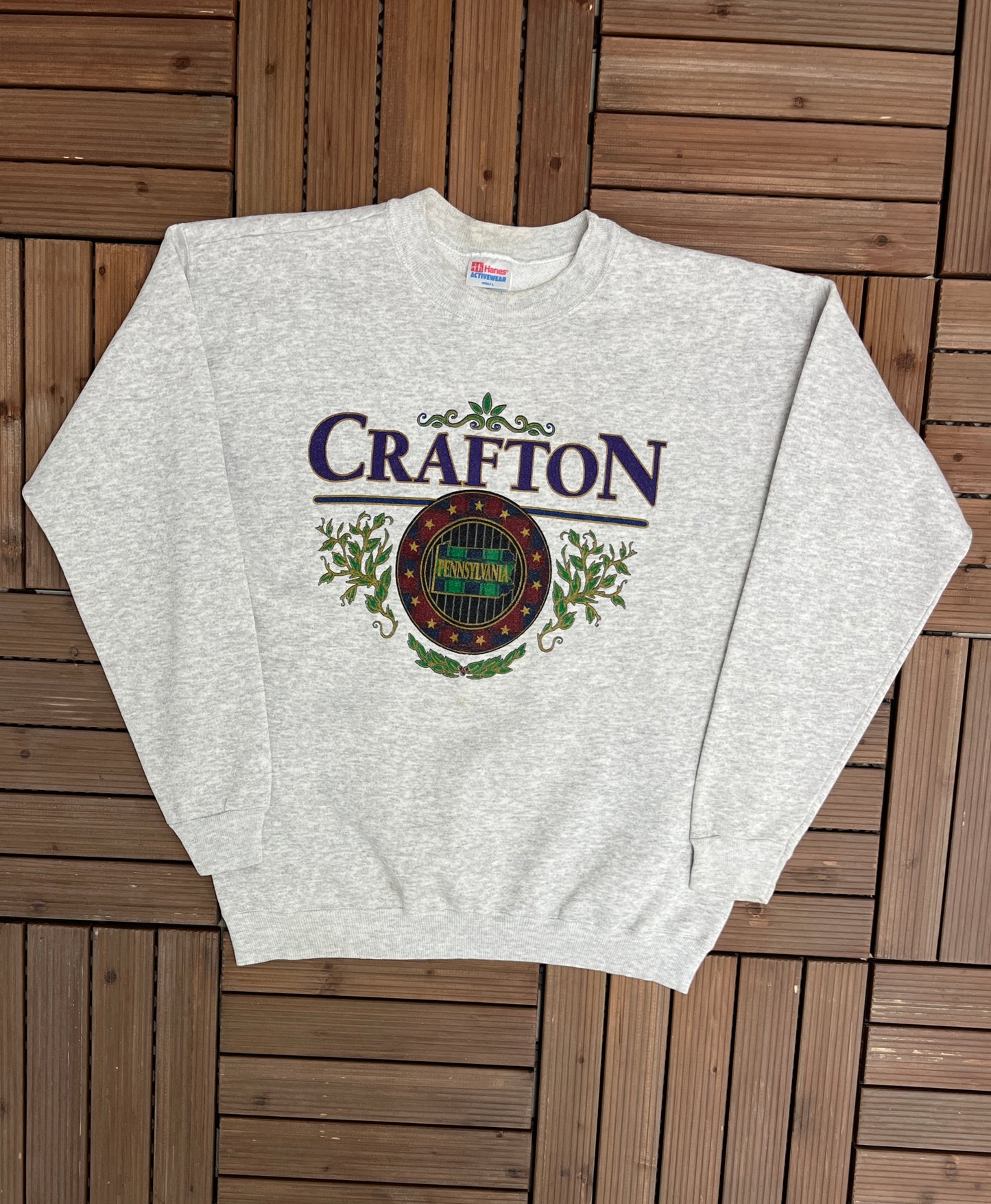 Crafton, Pennsylvania Graphic Crewneck | Size Large | Vintage 1990s Tourist Promotional Grey Sweater |