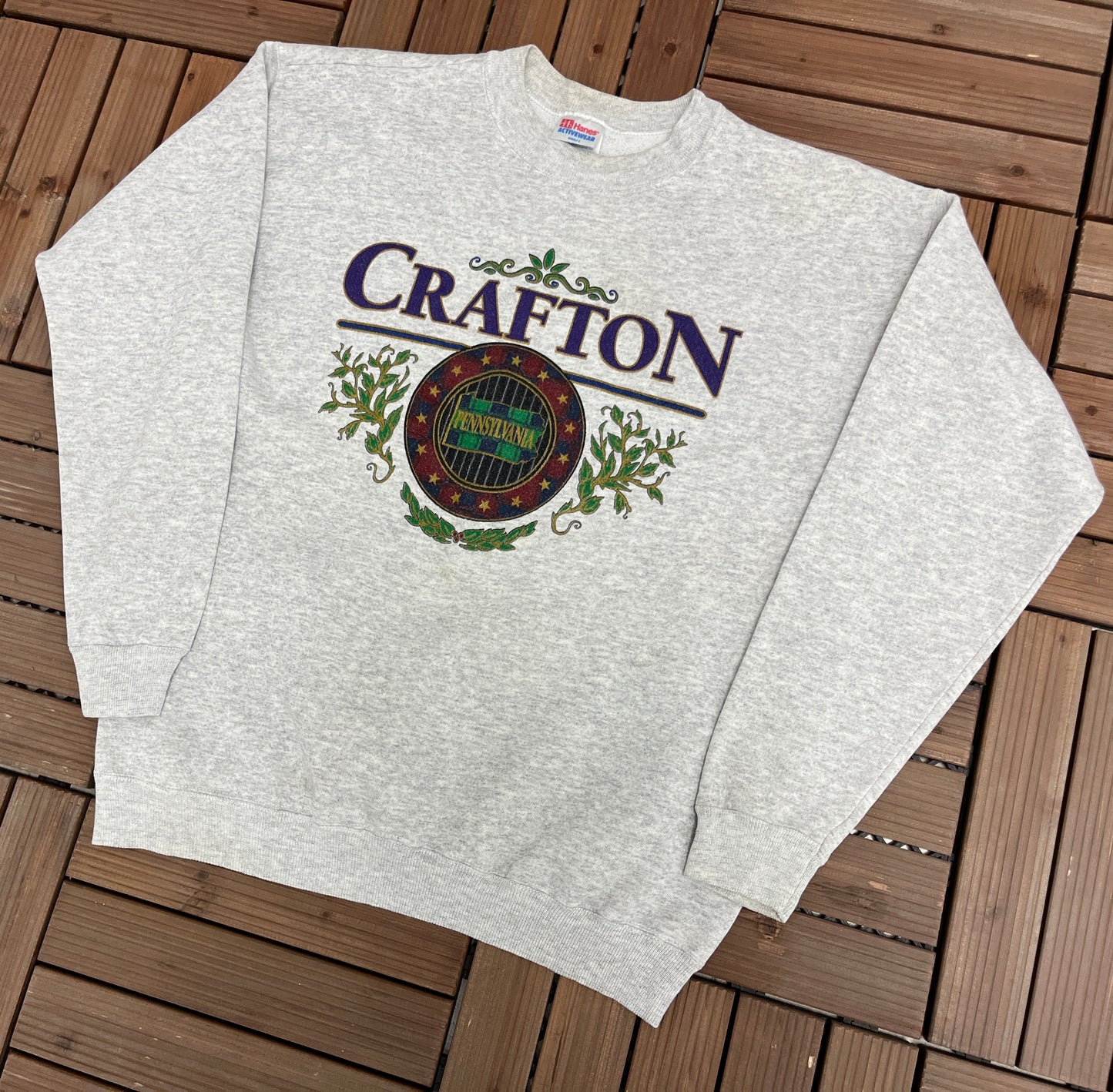 Crafton, Pennsylvania Graphic Crewneck | Size Large | Vintage 1990s Tourist Promotional Grey Sweater |