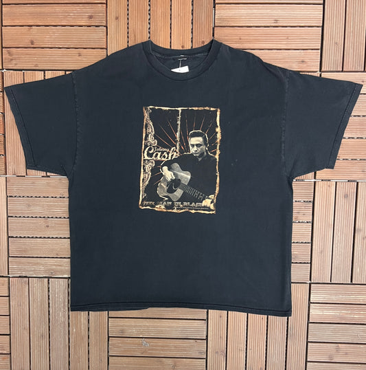 Johnny Cash The Man In Black Graphic Tee | Size XX-Large | Vintage 2000s Rock & Roll Black T-Shirt |