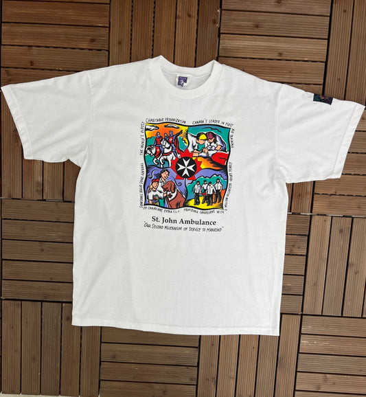 St. John Ambulance Graphic Tee | Size XX-Large | Vintage 1990s Promotional White T-Shirt | Humeur Design |