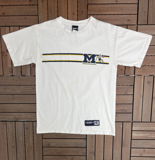 Michigan Wolverines Basketball AND1 Graphic Tee | Size Large | Vintage 1990s College Basketball White T-Shirt |