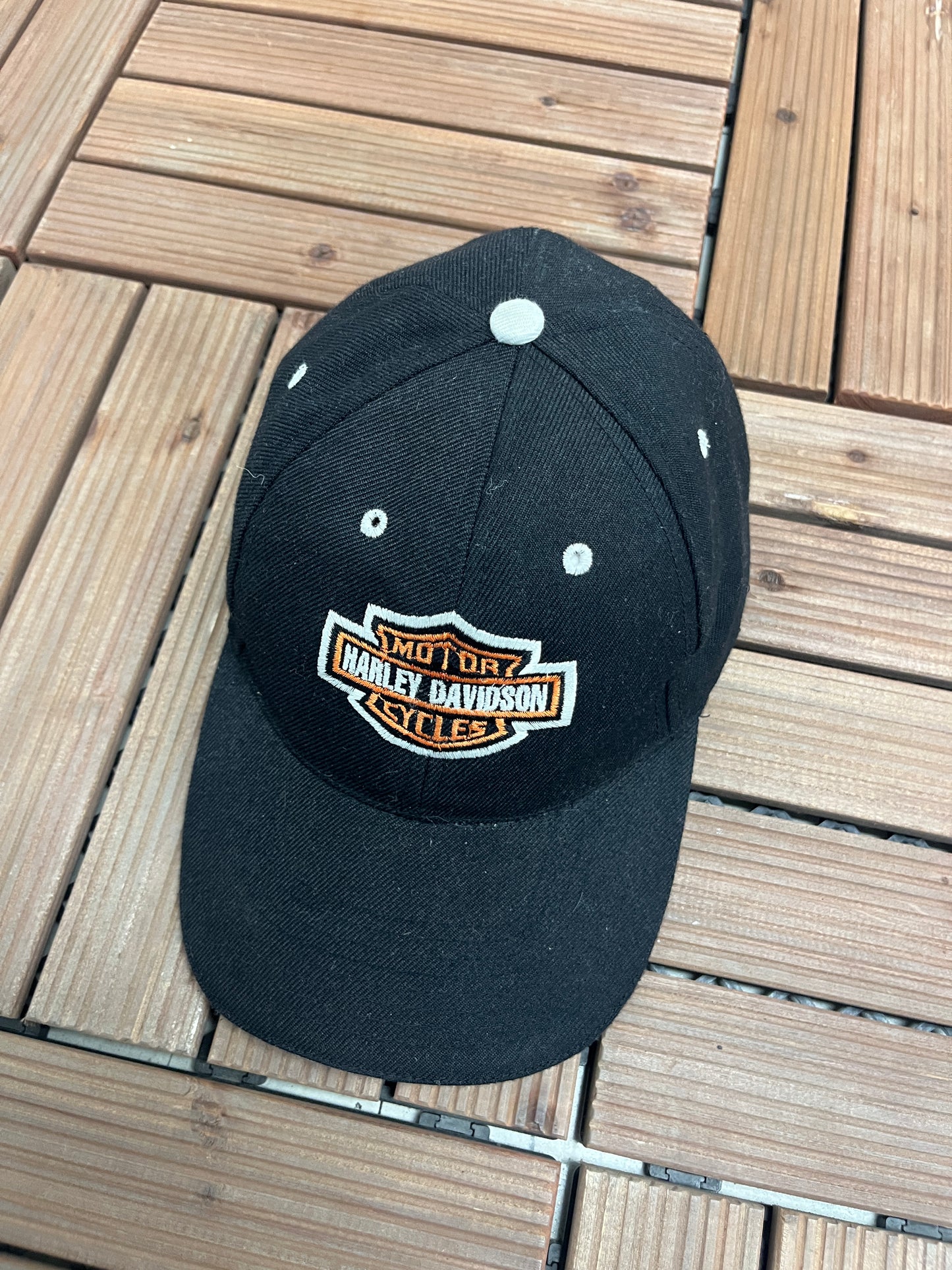 Harley Davidson Graphic Hat | Strap Back | Vintage 2000s Biker Motorcycle Black Cap |