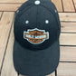 Harley Davidson Graphic Hat | Strap Back | Vintage 2000s Biker Motorcycle Black Cap |
