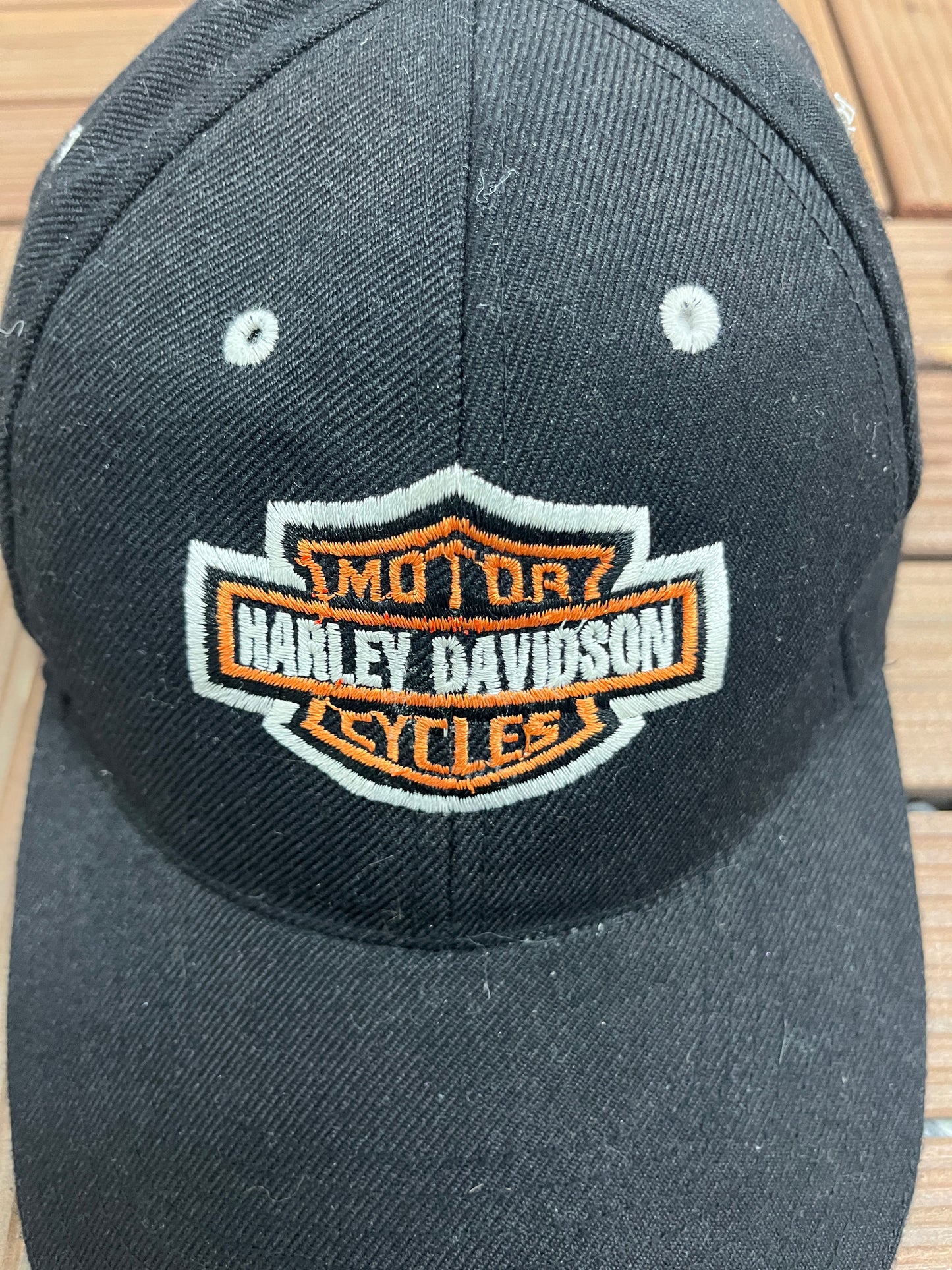 Harley Davidson Graphic Hat | Strap Back | Vintage 2000s Biker Motorcycle Black Cap |