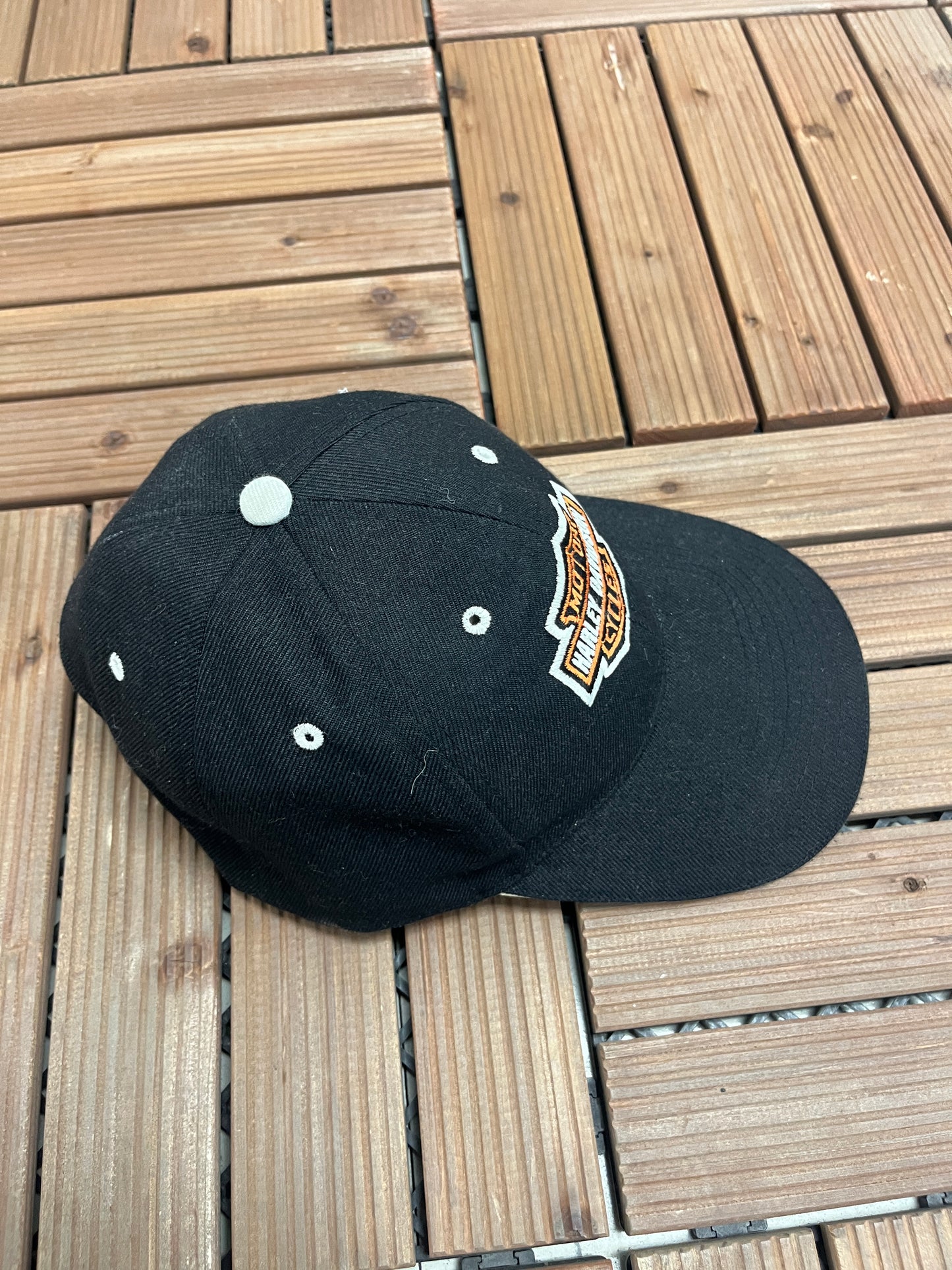 Harley Davidson Graphic Hat | Strap Back | Vintage 2000s Biker Motorcycle Black Cap |