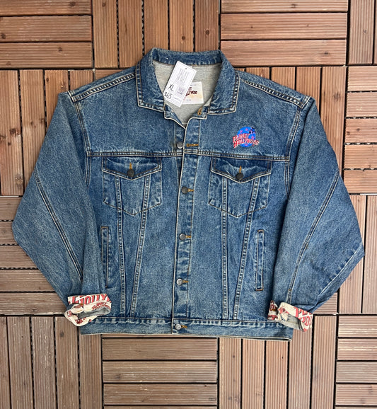 Planet Hollywood Stitched Denim Jacket | Size X-Large | Vintage 1990s Blue Promotional Jean Jacket |