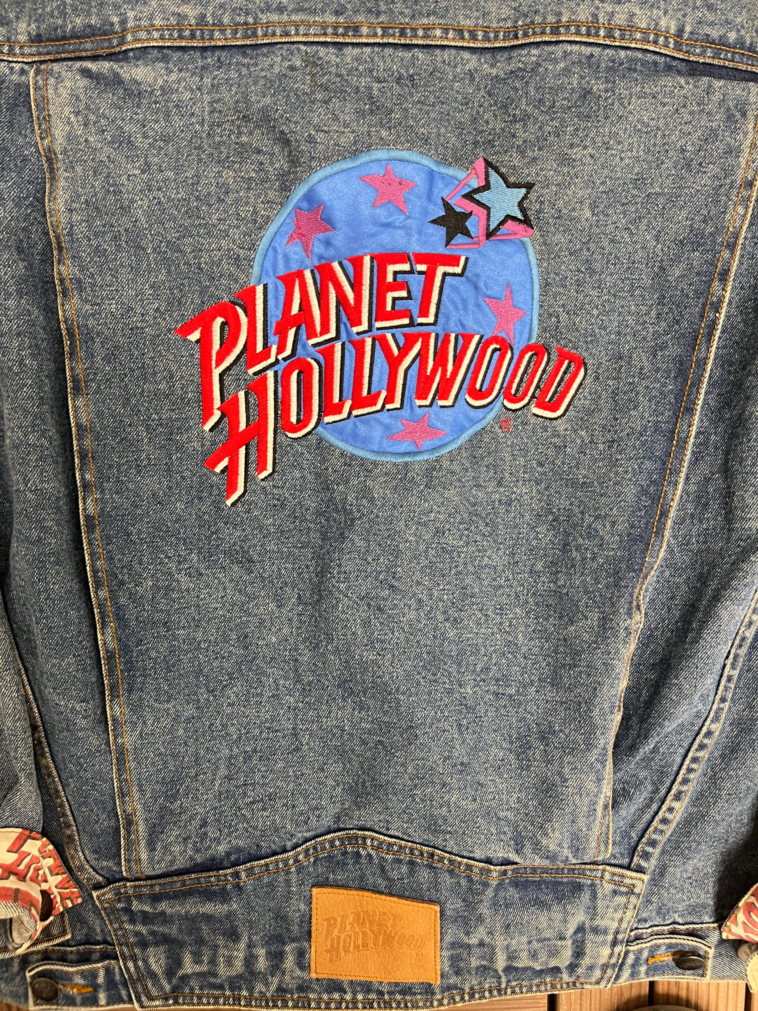 Planet Hollywood Stitched Denim Jacket | Size X-Large | Vintage 1990s Blue  Promotional Jean Jacket |