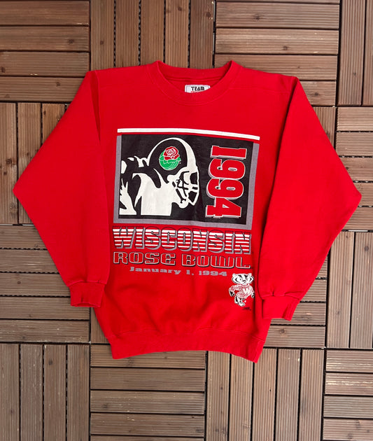 Wisconsin Badgers Rose Bowl 1994 Graphic Crewneck | Size Medium | Vintage 1990s College Sports Red Sweater |