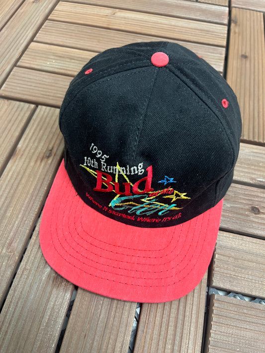 Bud At The Glen 1995 Racing Embroidered Graphic Hat | Snap Back | Vintage 1990s NASCAR Racing Black Cap |