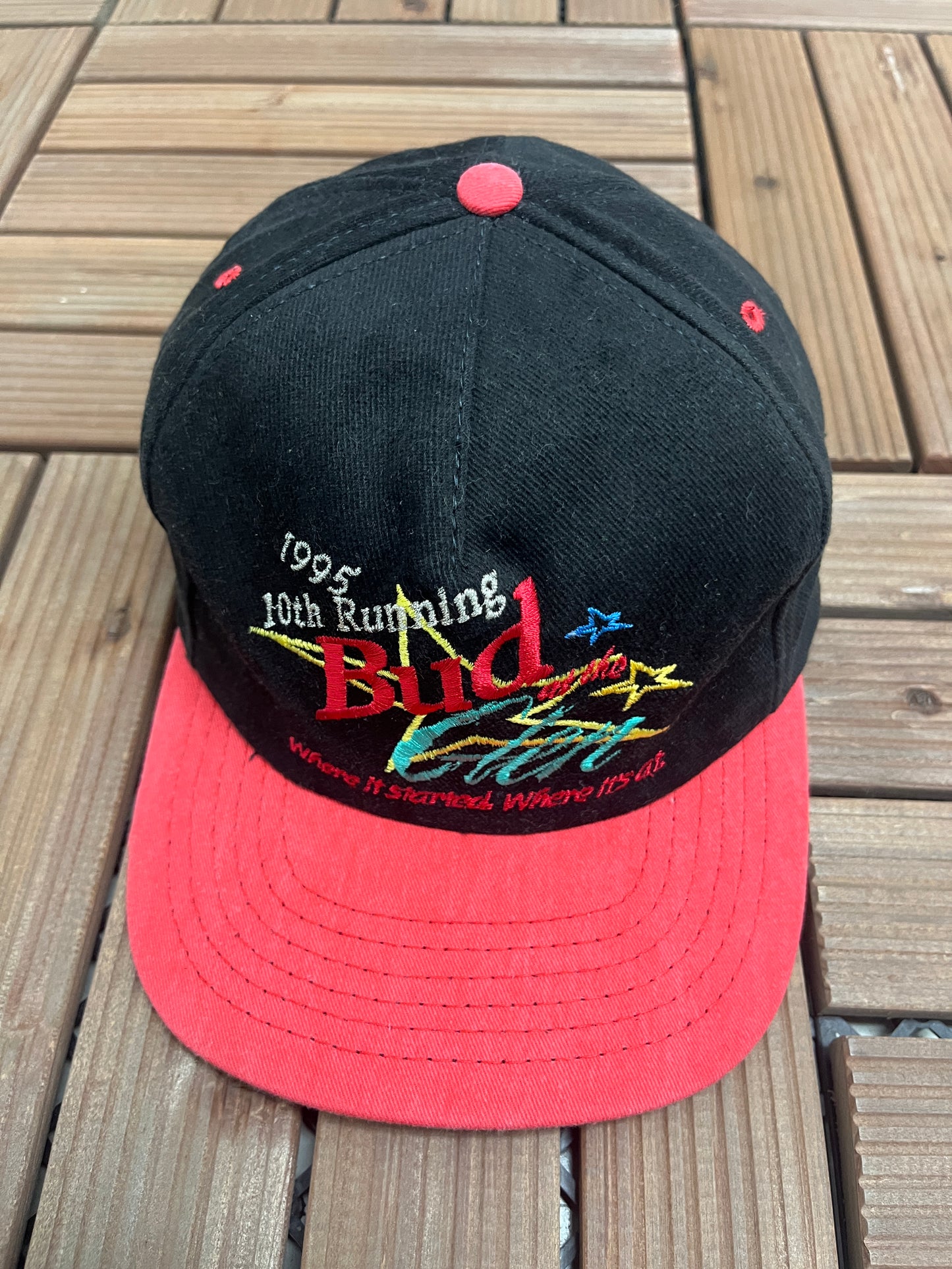 Bud At The Glen 1995 Racing Embroidered Graphic Hat | Snap Back | Vintage 1990s NASCAR Racing Black Cap |