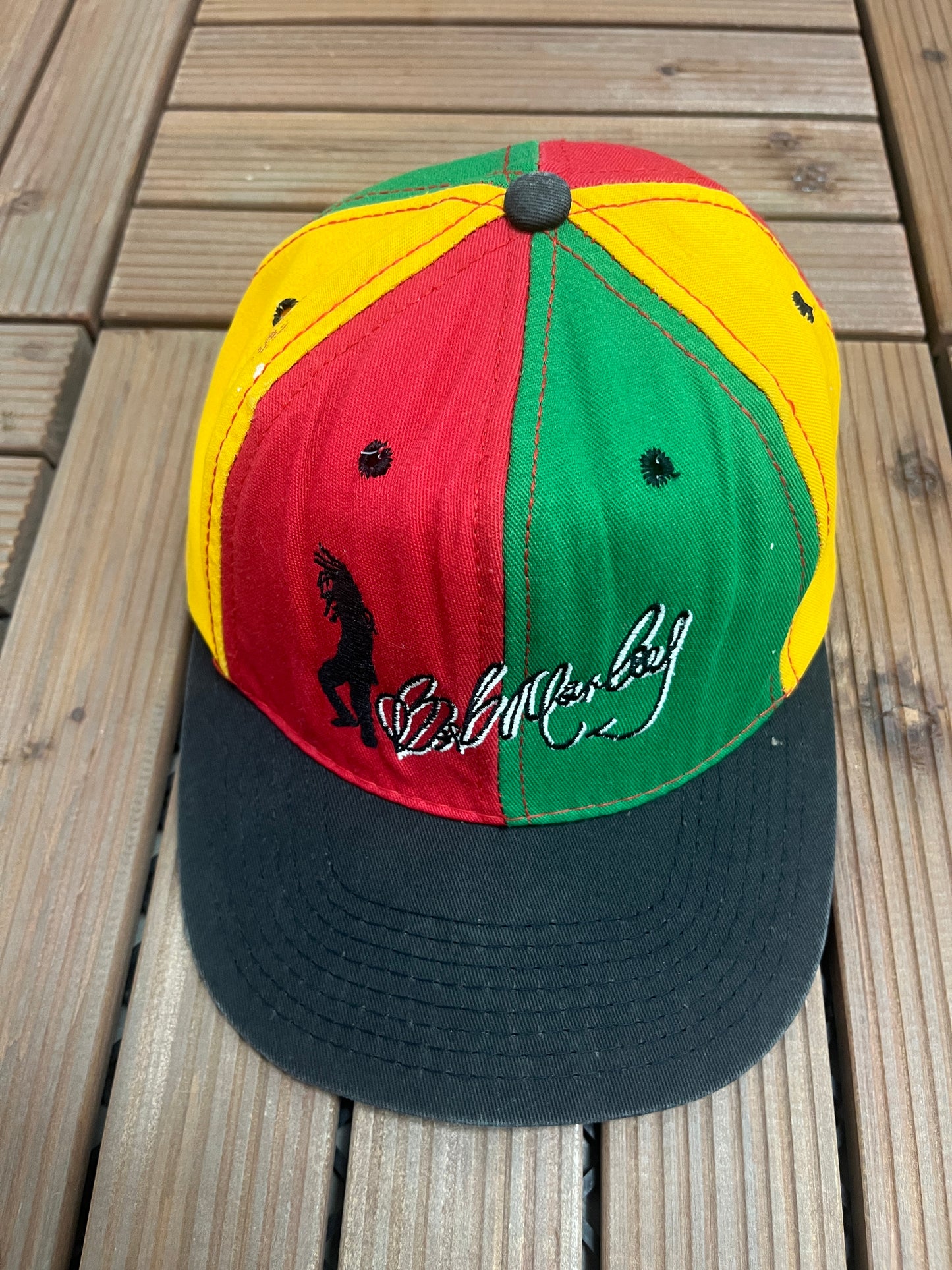 Bob Marley Embroidered Graphic Hat | Snap Back | Vintage 2000s Promotional Reggae Music Colourful Cap |