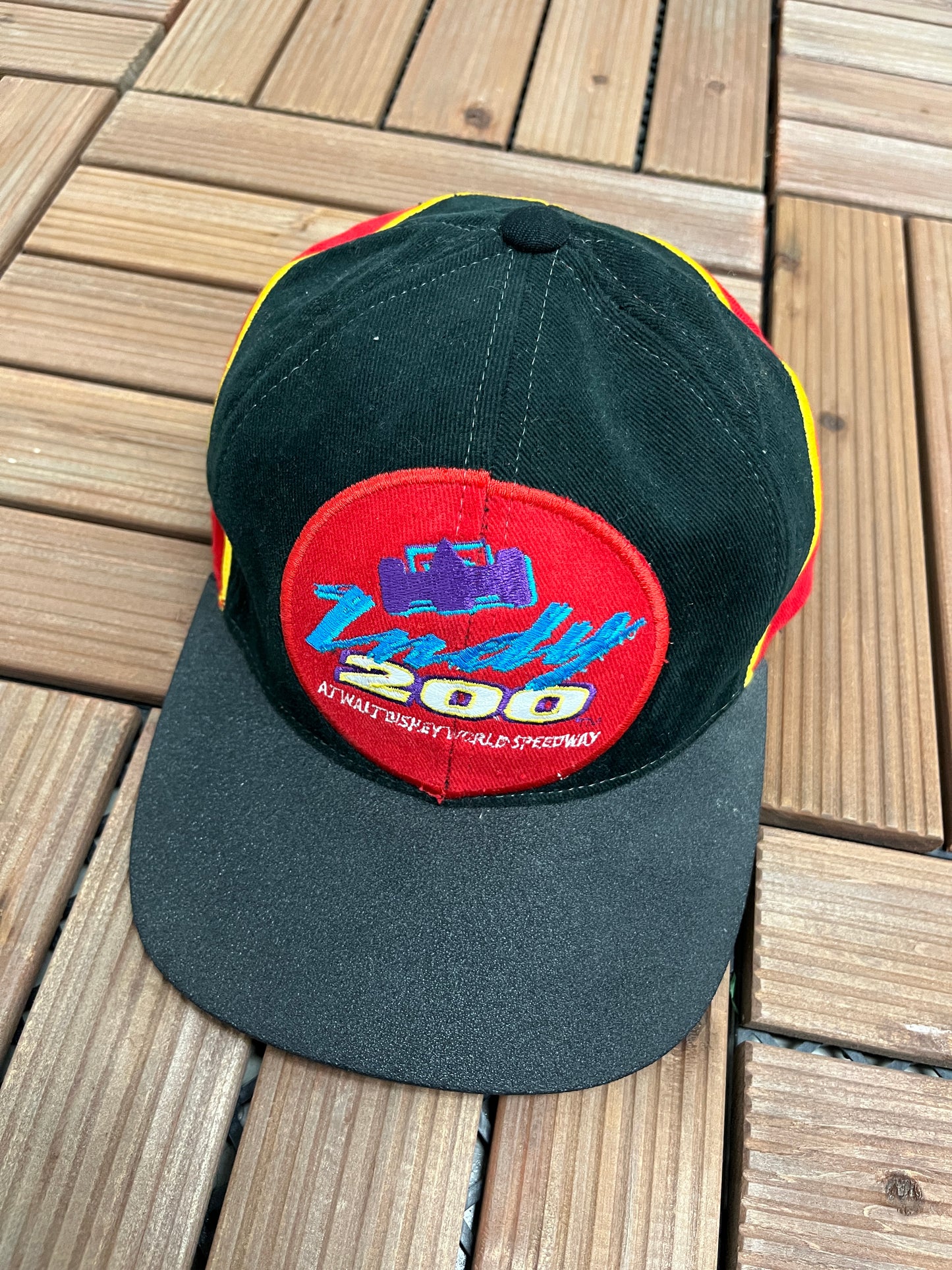 Indy 200 At Walt Disney World Speedway Racing Graphic Hat | Strap Back | Vintage 1990s NASCAR Racing Black Cap |