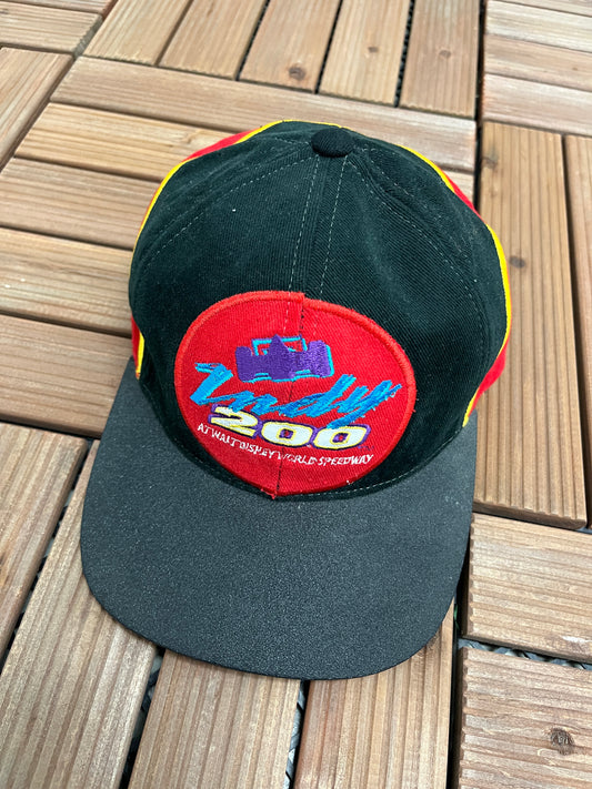 Indy 200 At Walt Disney World Speedway Racing Graphic Hat | Strap Back | Vintage 1990s NASCAR Racing Black Cap |