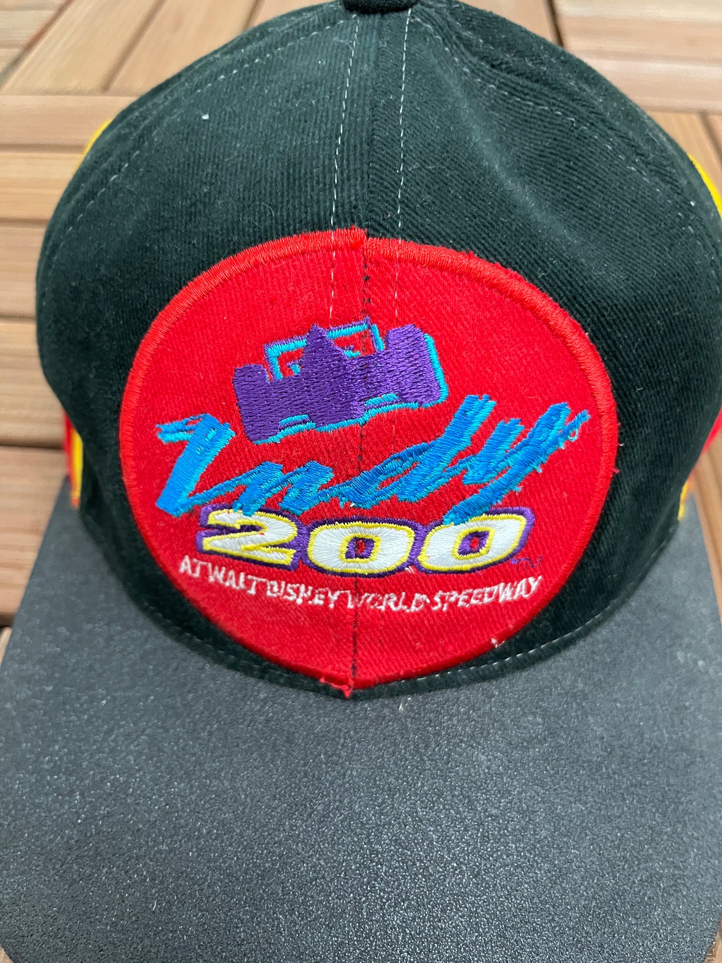 Indy 200 At Walt Disney World Speedway Racing Graphic Hat | Strap Back | Vintage 1990s NASCAR Racing Black Cap |