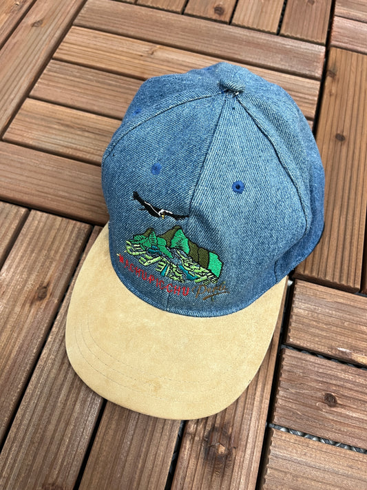 Machu Picchu, Peru Embroidered Graphic Hat | Strap Back | Vintage 2000s Tourist Denim Cap |