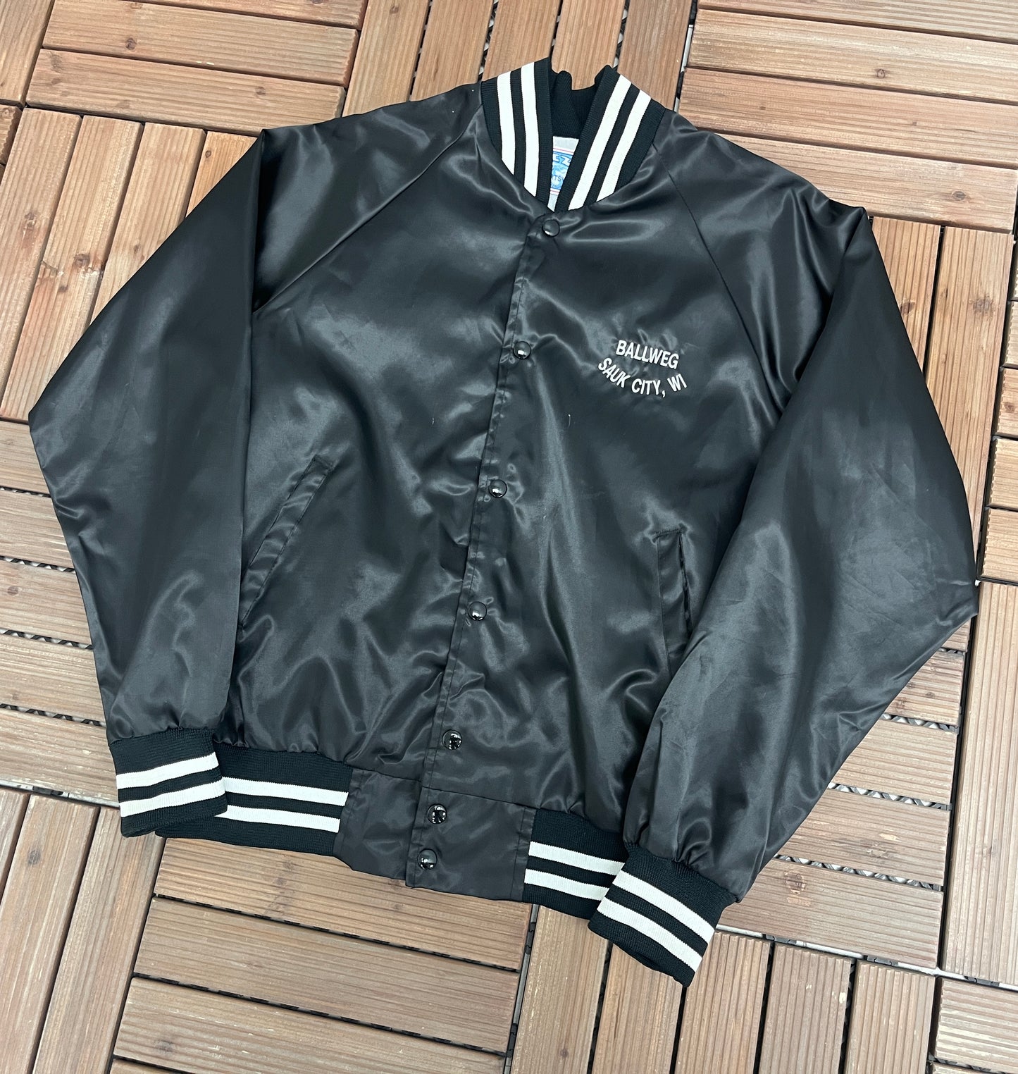 Chevrolet Heartbeat of America Graphic Jacket | Size Medium | Vintage 1990s Made in USA Black Jacket |