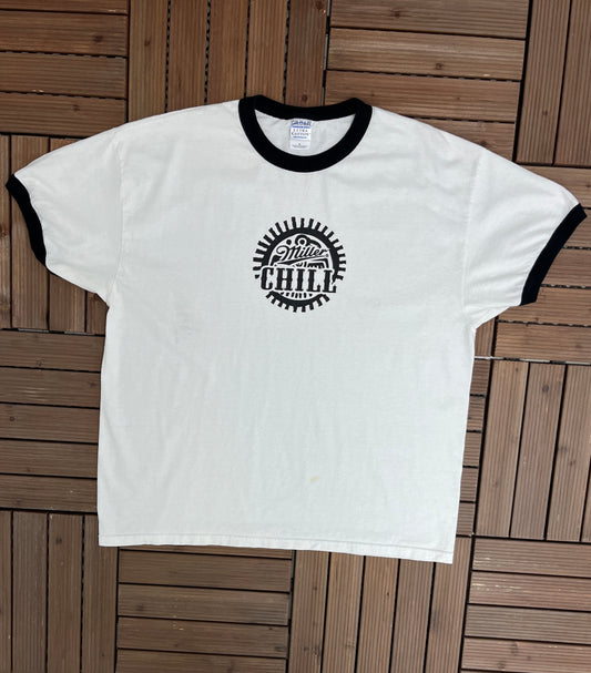 Miller Chill Beer Graphic Tee | Size X-Large | Vintage 2000s Alcohol Promotional White T-Shirt |