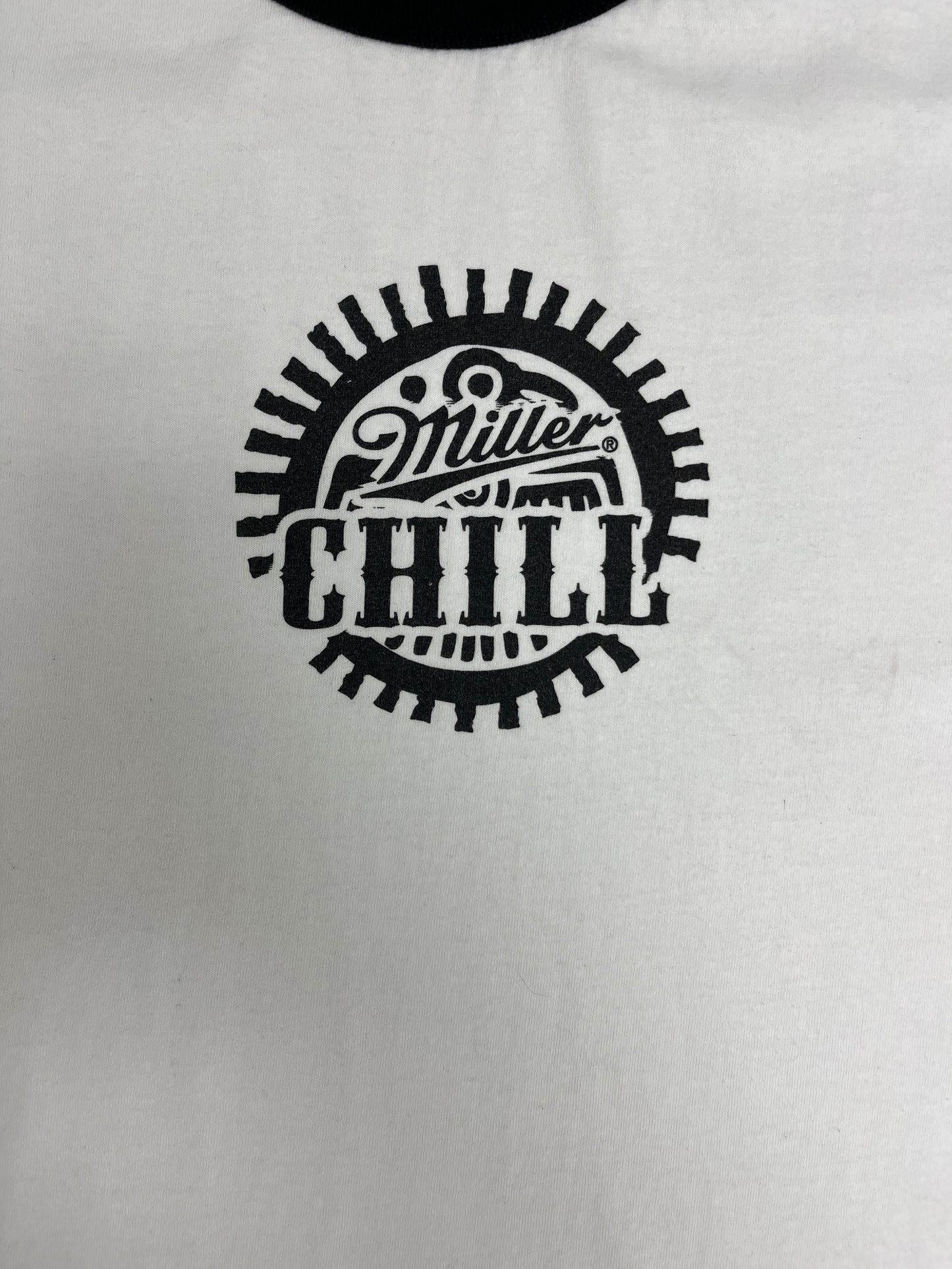 Miller Chill Beer Graphic Tee | Size X-Large | Vintage 2000s Alcohol Promotional White T-Shirt |