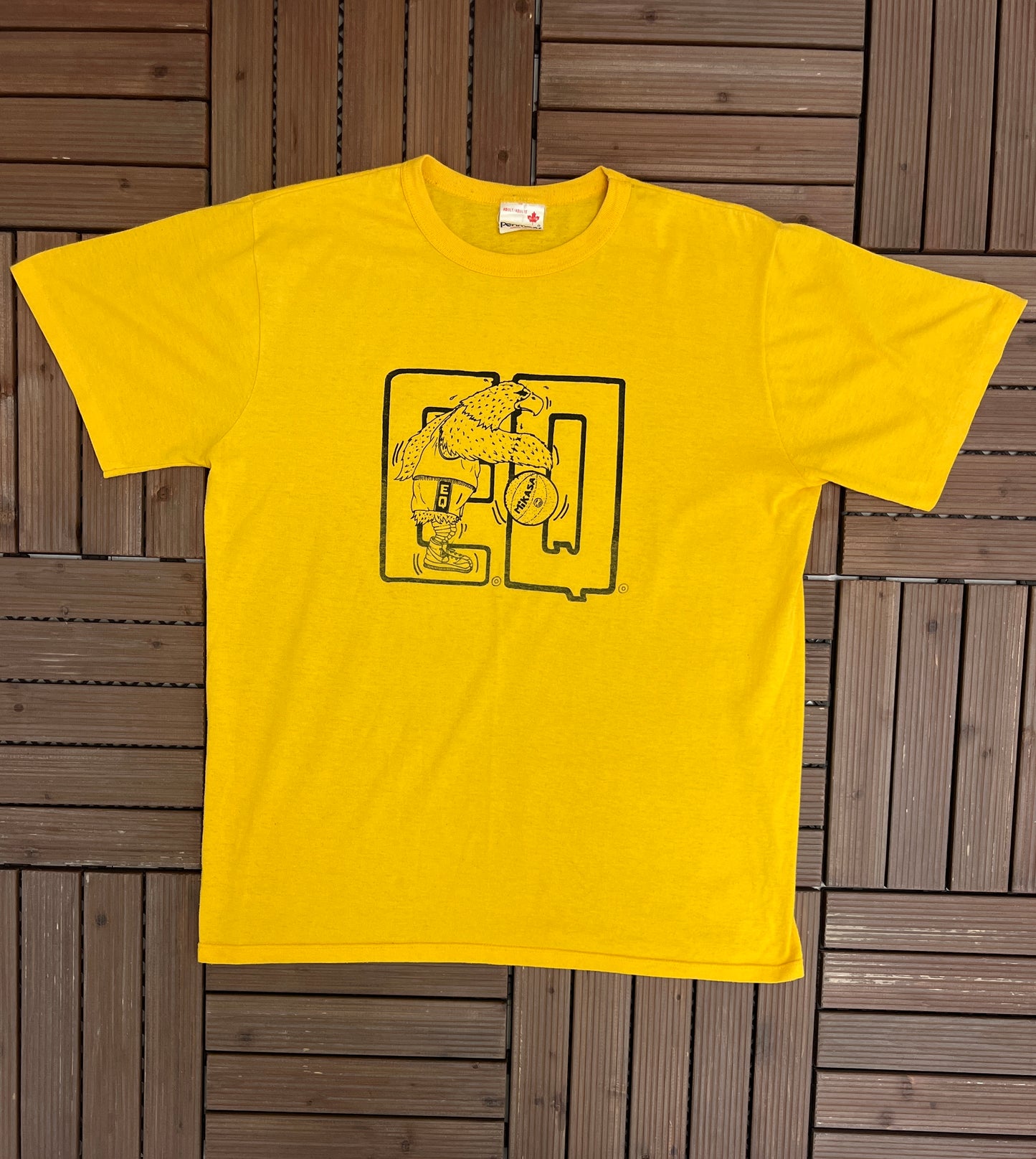 Eagles Equipment Graphic Tee | Size X-Large | Vintage 1990s High School Yellow T-Shirt |