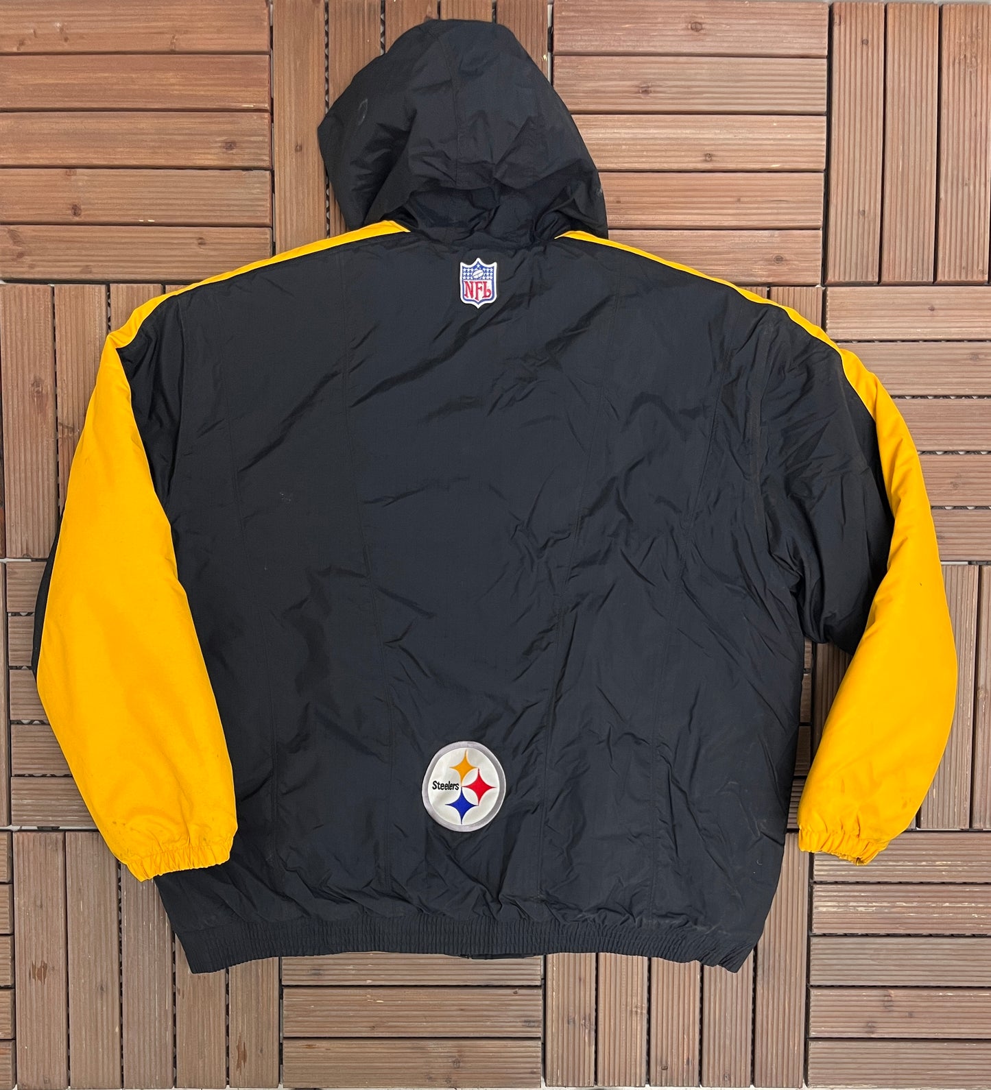 Pittsburgh Steelers Nike Graphic Windbreaker | Size XX-Large | Vintage 1990s NFL Football Black Puffer Jacket |