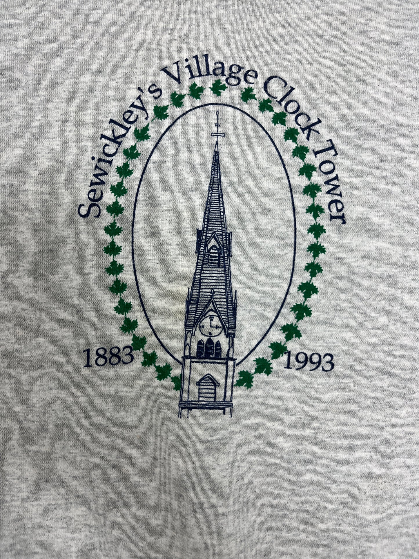 Sewickley Village Clock Tower Graphic Crewneck | Size Large | Vintage 1990s Tourist Promotional Grey Sweater |