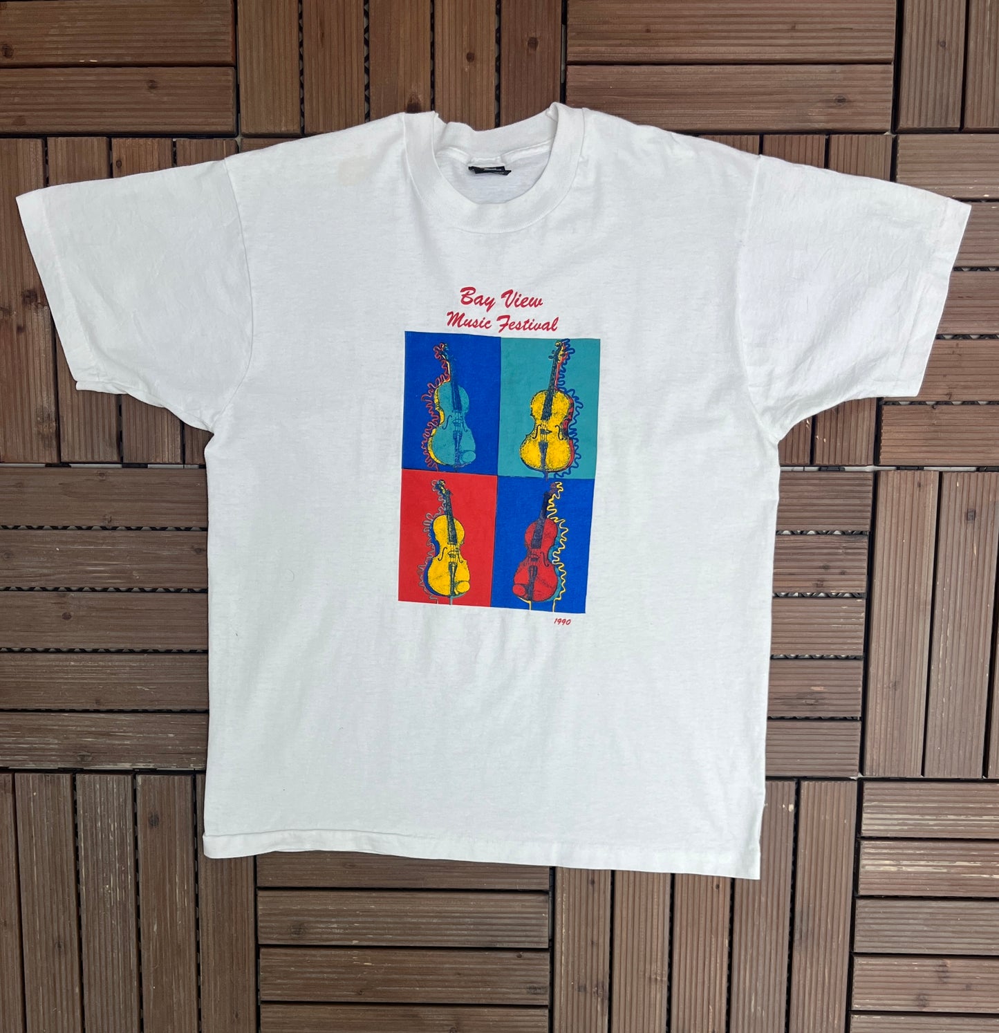 Bay View Music Festival 1990 Graphic Tee | Size X-Large | Vintage 1990s Music Festival White T-Shirt |