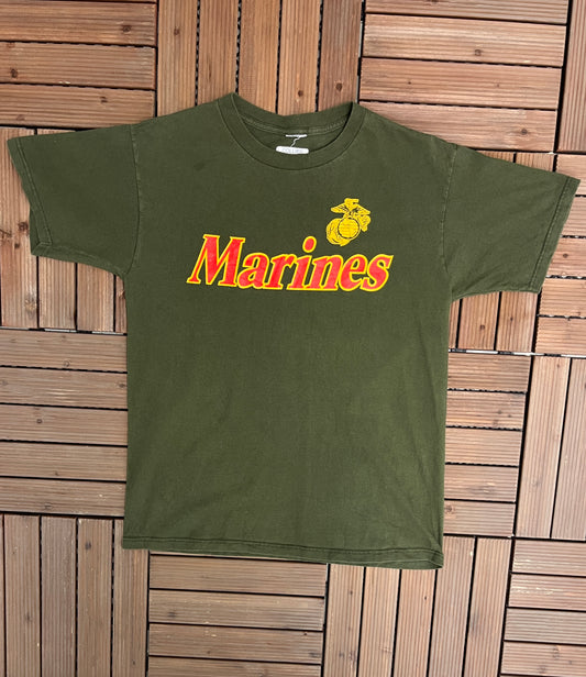 Marine Corps League Dept. Of Pennsylvania Graphic Tee | Size Large | Vintage 1990s Military Green T-Shirt | Free Shipping to USA |