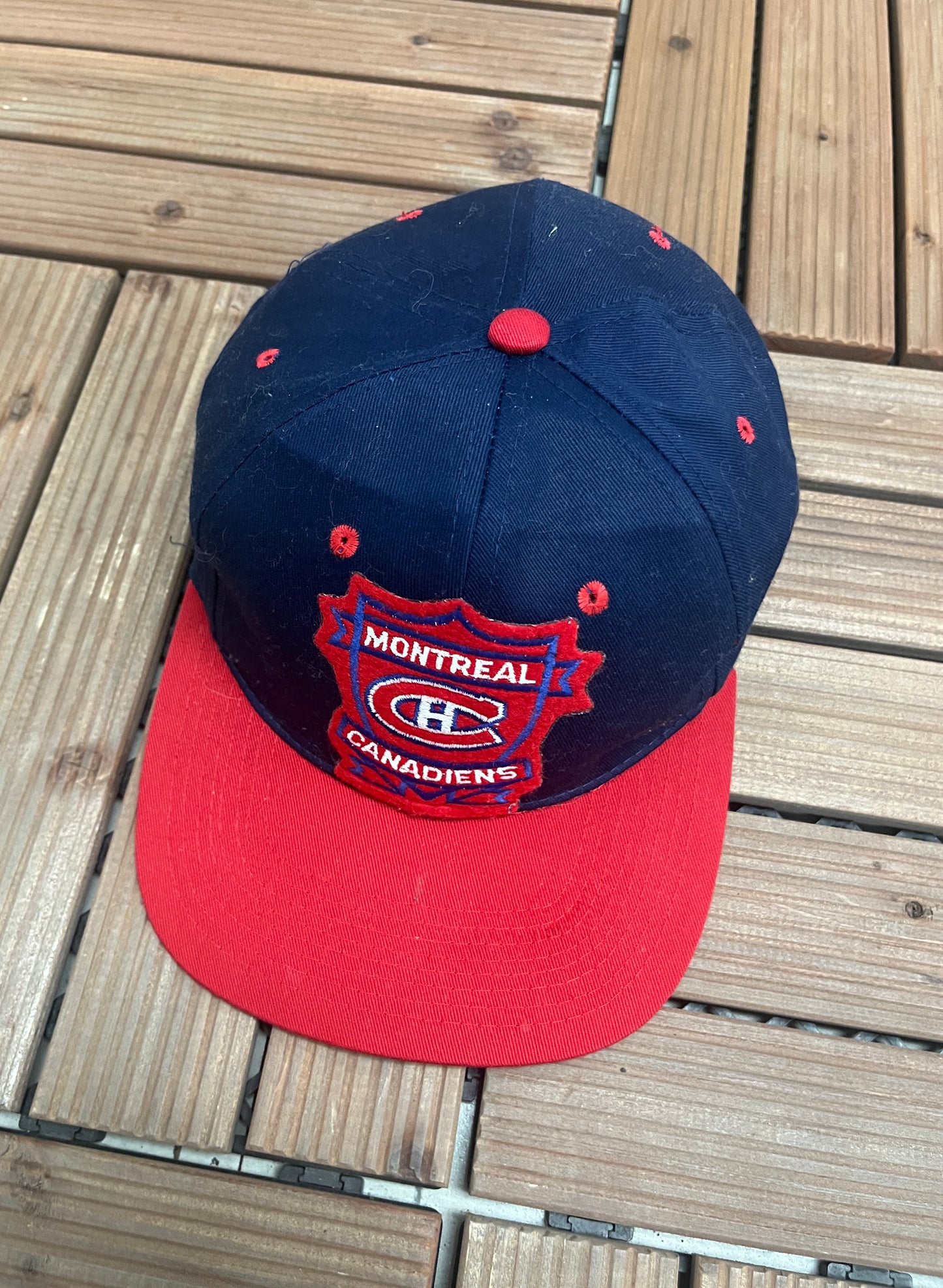 Montreal Canadiens Stitched Graphic Hat | Snap Back | Vintage 1990s NHL Hockey Blue Cap |